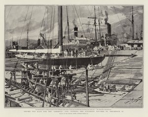 アメリカンカップレースの前に、シャムロックIIに仕上げを行う 作： Charles Edward Dixon